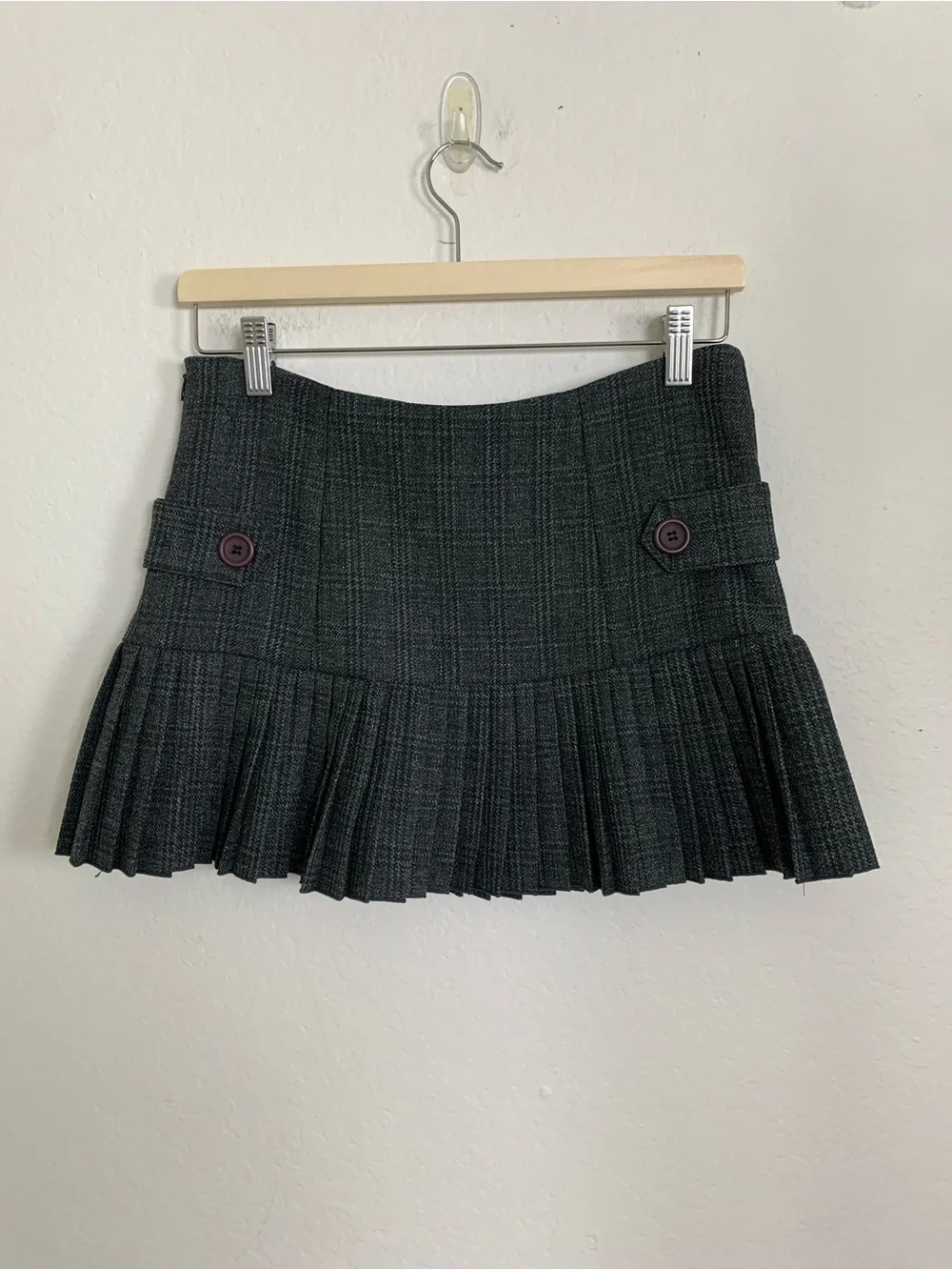 Vtg Y2K Forever 21 Pleated Plaid Micro Mini Skirt Women’s M Button Accent Gray